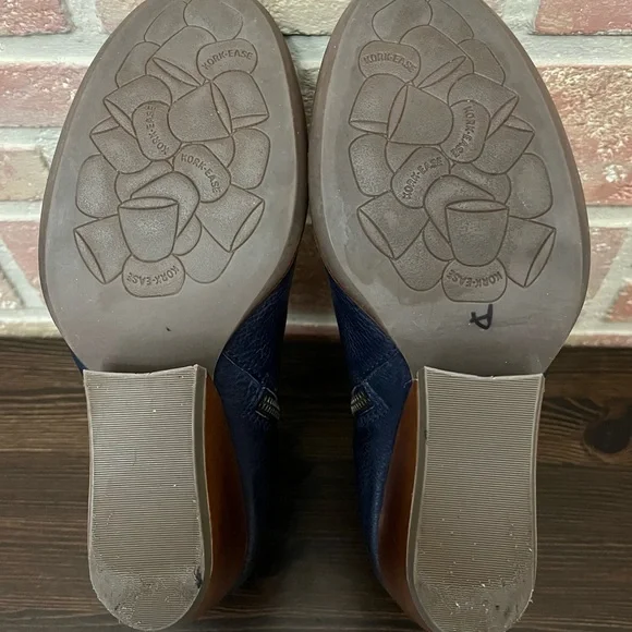 KORK EASE  brand Ankle Bootie Boot Navy Leather Wedge Block Heel Size 9 - Picture 7 of 9